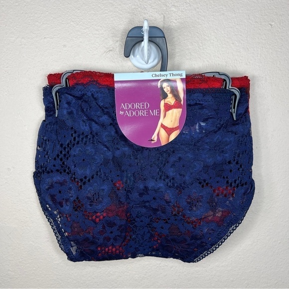 NEW 3X ADORE ME CHELSEY THONG SET BLUE RED LACE GIFT PLUS LINGERIE - Picture 7 of 7